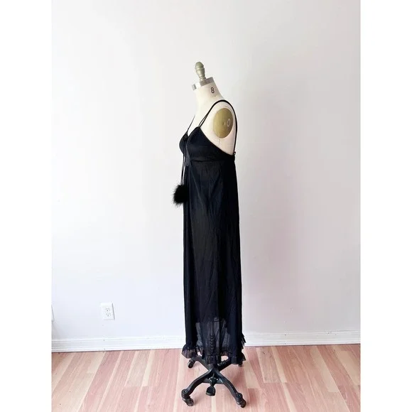 Vintage Black Mesh Slip Dress with Ostrich Puff Bow - Picture 3 of 5